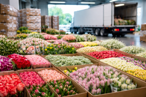Central Asia fresh cut flower export route from Yunnan showing air logistics to five countries