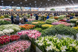 Yunnan Dounan Flower Market wholesale fresh cut flowers for B2B buyers, including roses, lilies, tulips, carnations, and gypsophila in bulk
